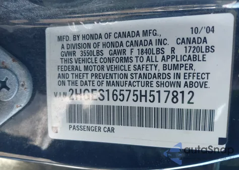2005 Honda Civic Lx from USA, damaged, VIN 2HGES16575H517812